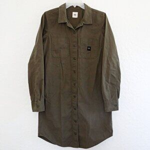 VANS Off The Wall Women's S Shirt Dress Olive Green Long Sleeves Pockets Cotton